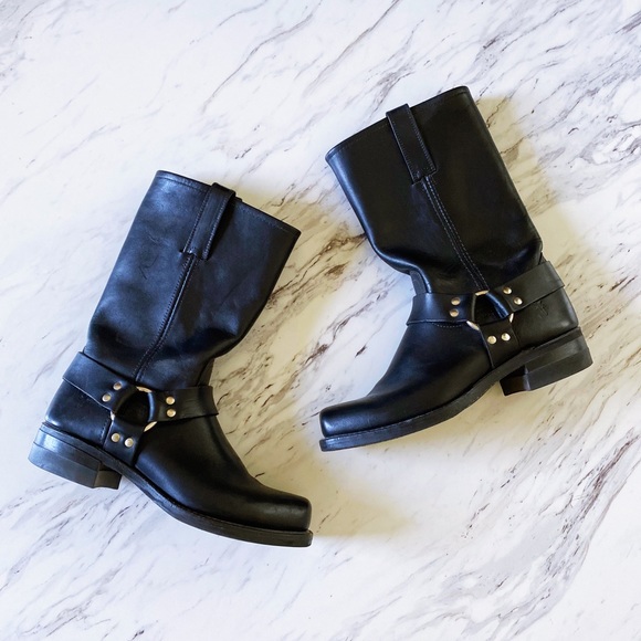 Frye Harness Black Leather Moto Boots - Picture 2 of 10